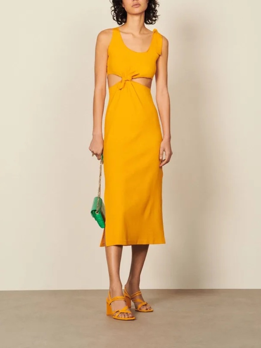 Sandro Paris Lolie Knotted Cutout Ribbed Midi Dress Orange 38 Altered